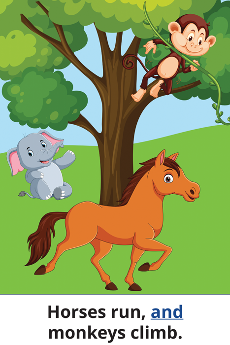 Horses run, and monkeys climb.